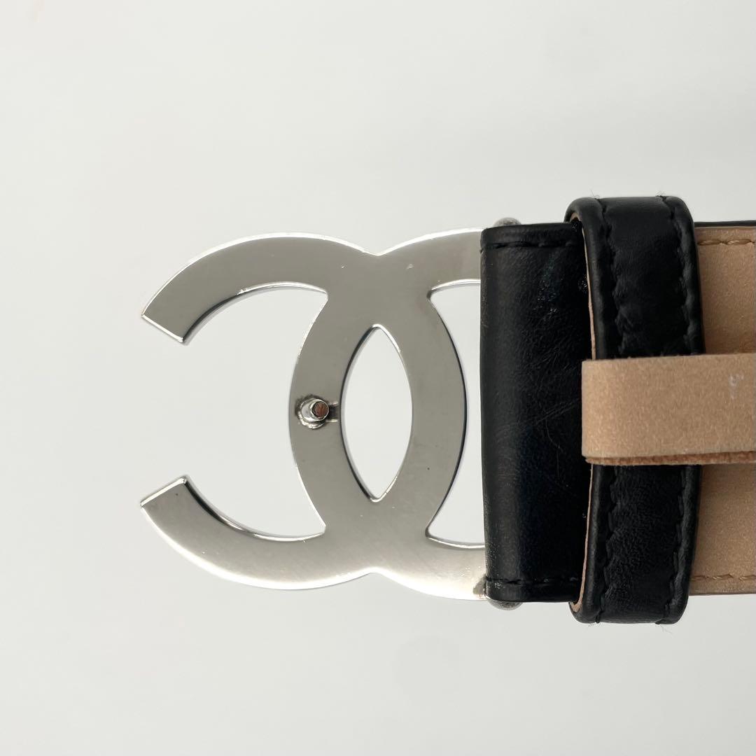 極美品★シャネル ココマーク　カメリア　レザー　ベルト　ブラック　黒　85/34