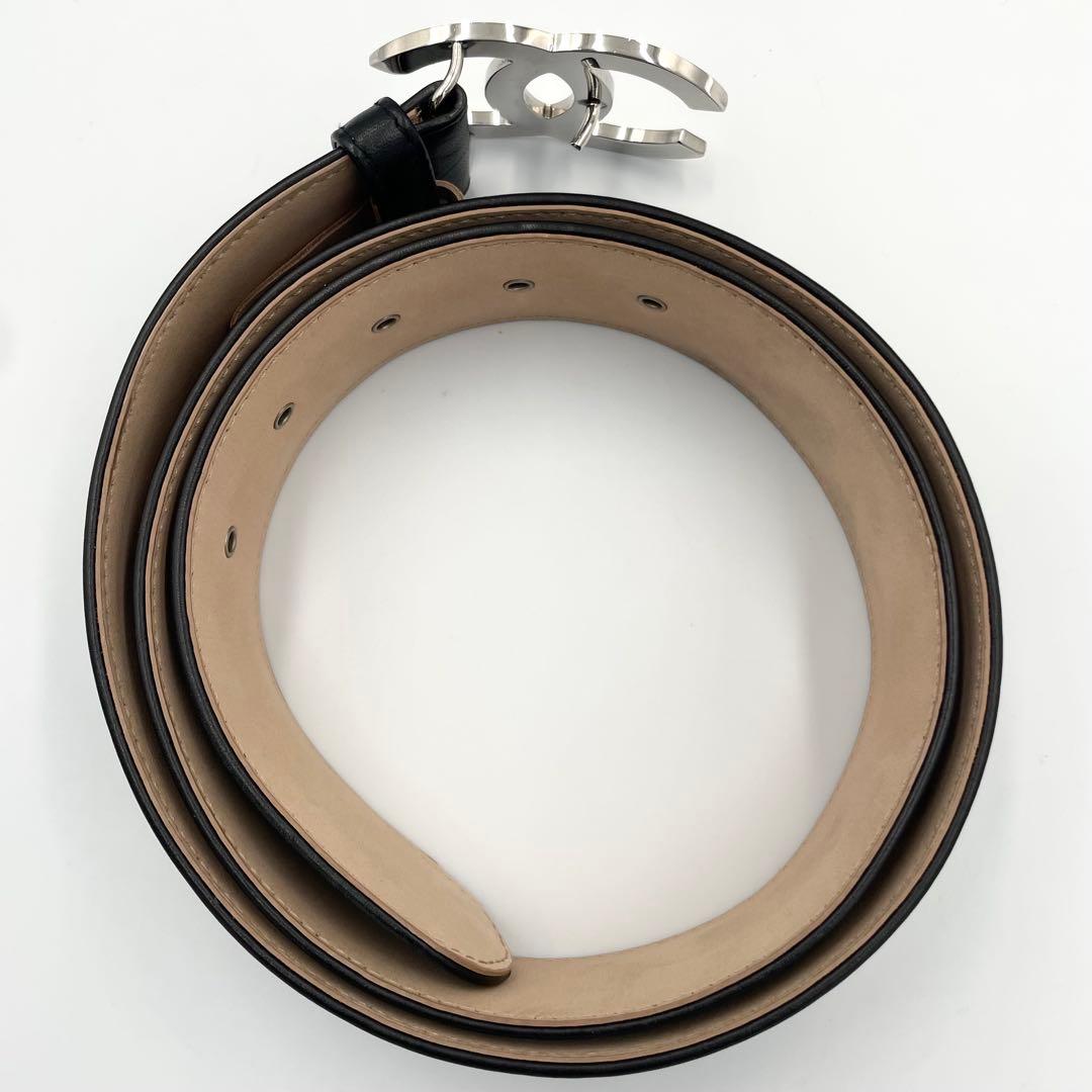 極美品★シャネル ココマーク　カメリア　レザー　ベルト　ブラック　黒　85/34