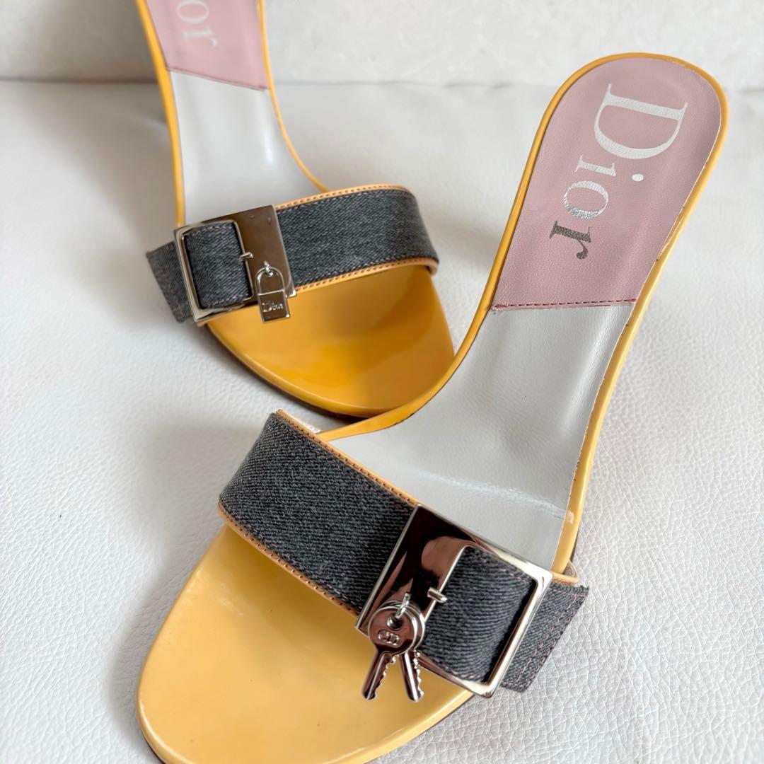 【希少】【クリスチャンディオール】デニム ロック&チャーム ミュール ヒール