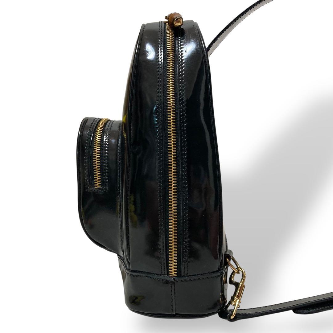 【美品】グッチ ワンショルダーバッグ　ボディバッグ　パテントレザー バンブー 黒
