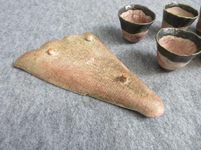 織部焼茶碗5個と扇皿1枚 [B27823]