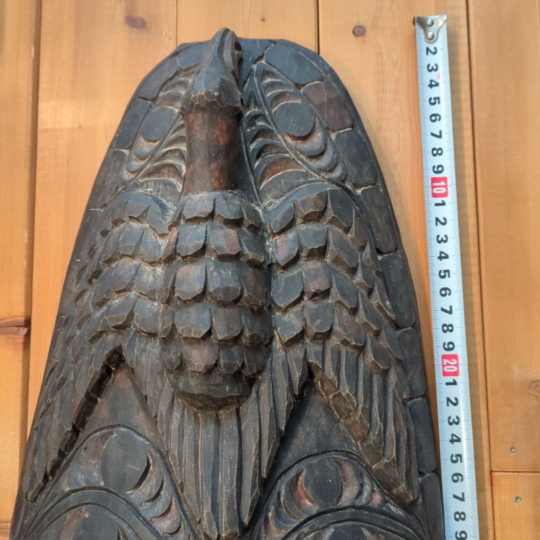 アンティーク　パプアニューギニアの木製マスク　長さ62センチ貝殻目