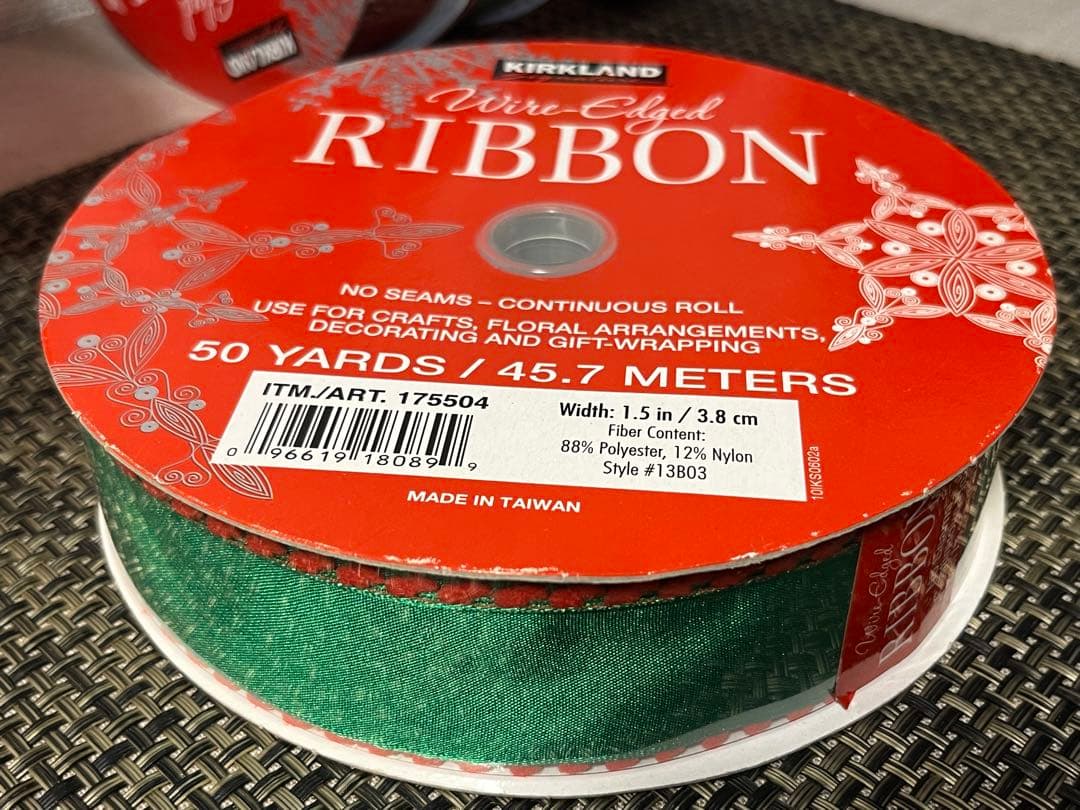 お値下！ワイヤーエッジリボン 赤緑クリスマスカラー５本各 50ヤード新品未使用