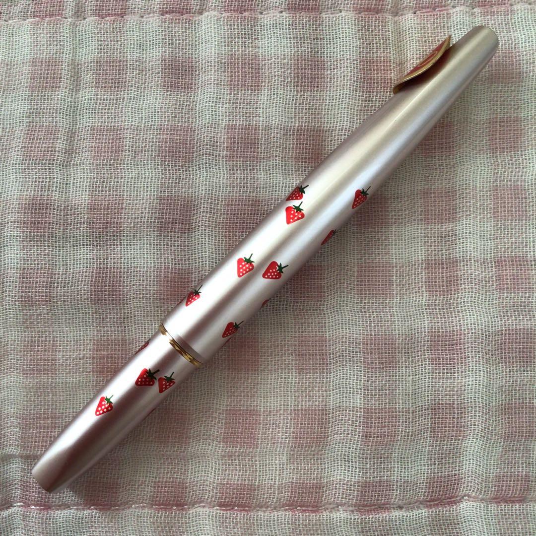 プラチナ 14K 14金 万年筆 ショート 細字 いちご 苺 赤 廃盤
