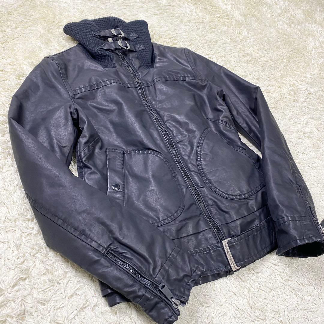 美品 ディーゼル ライダース ハイネック ブルゾン コーティング ブラック XS