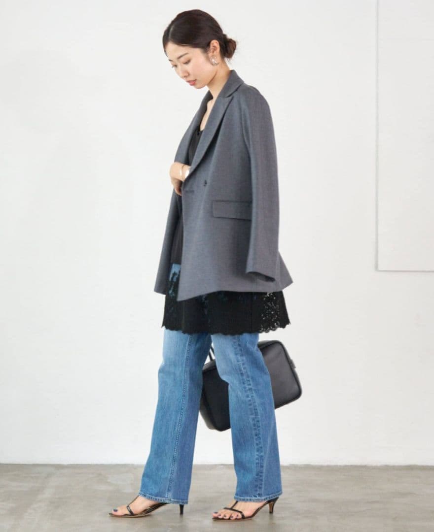 新品 IENASatinレース キャミソールワンピース ブラック