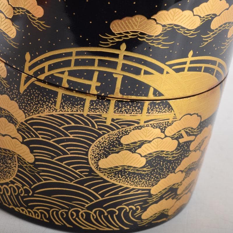 山中漆器　加賀蒔絵師　和田寿峰作　面根来　住吉蒔絵　茶器　共箱　V　8550