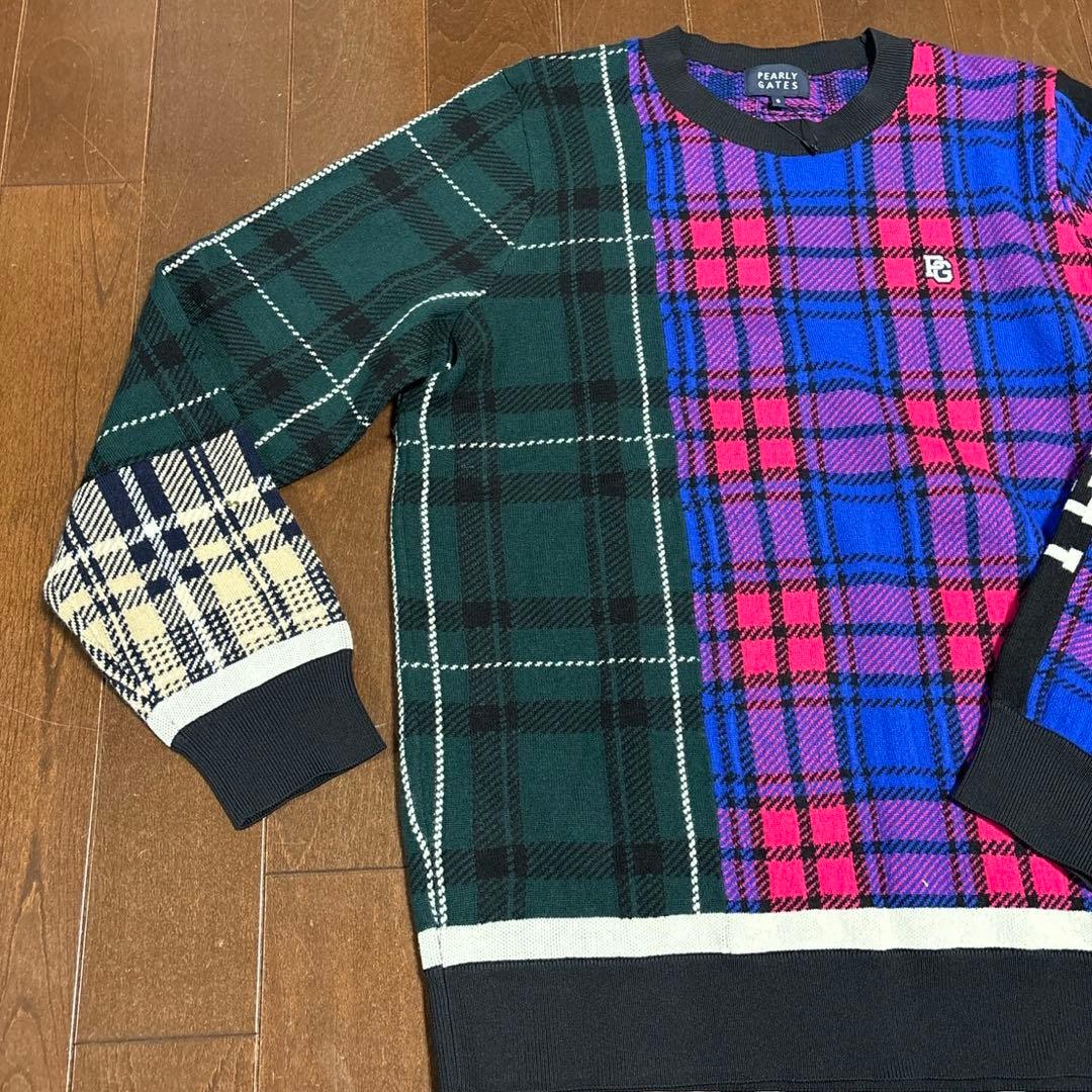 パーリーゲイツ　モノトーン　マルチチェック柄 セーターサイズ5