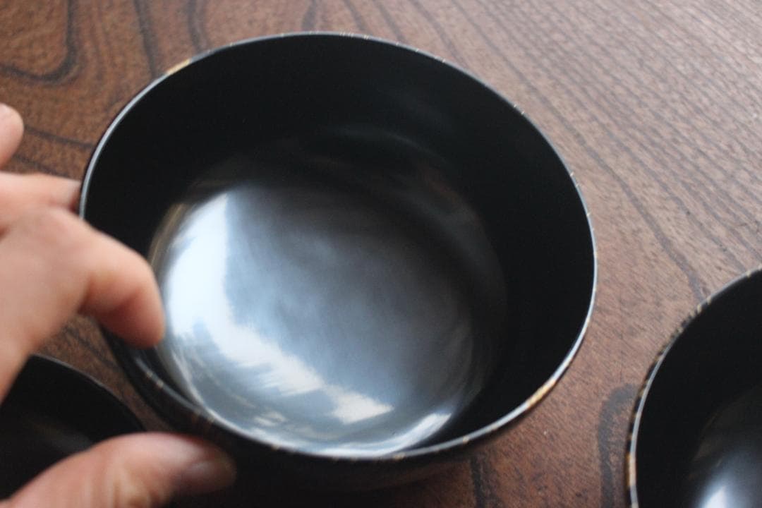 デッドストック！時代黒漆に極上松竹梅蒔絵の映える煮物椀2点（検輪島塗雑煮椀蒔絵椀