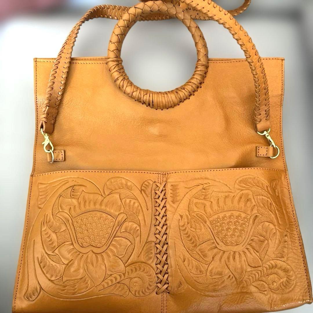 Carving Tribesレザー2wayショルダーバッグ 【ライトブラウン】