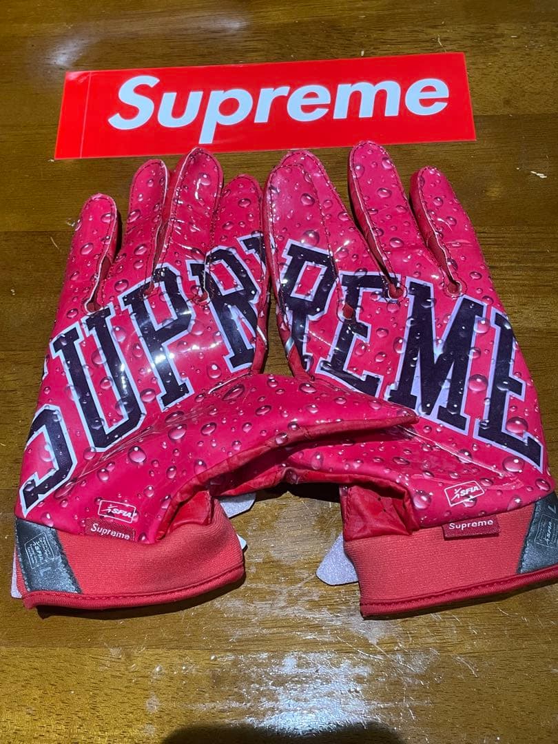 supreme NIKE コラボ　バッティンググローブ　アメフトグローブ　赤L