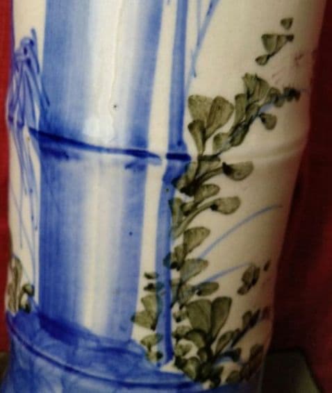 ♥【染付】竹笹・花絵柄　竹筒型　花瓶　円筒形　希少なヴィンテージ有田焼