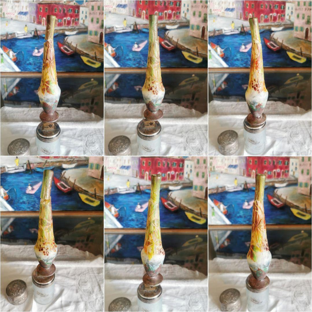 アンティークドームナンシー 木の実 色被せガラス 異色熔込花瓶 パートドヴェール