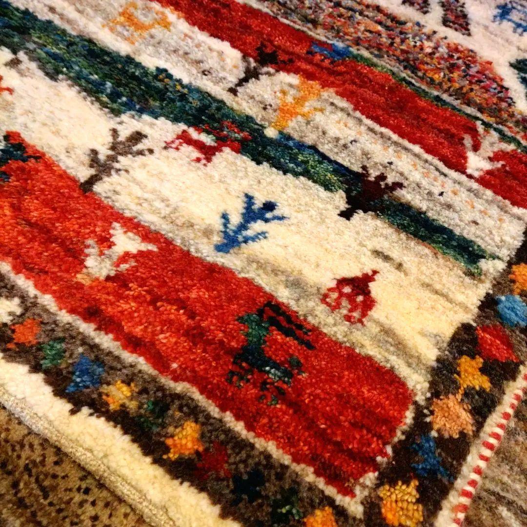 ギャッベ 148×64 イラン 幅広 廊下 草木染 玄関マット 手紬 手織り