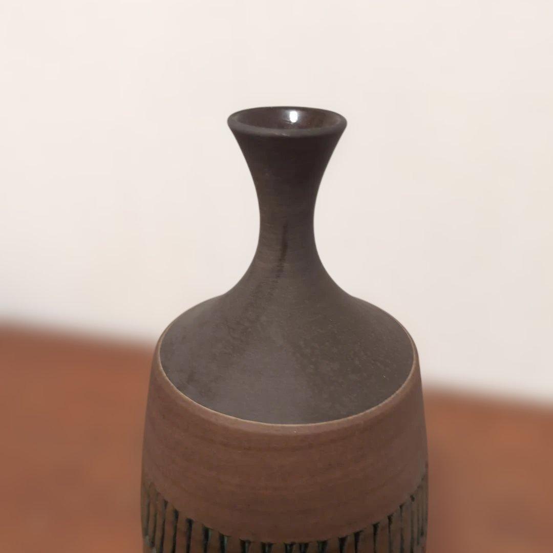 北欧ヴィンテージ/トーマス•アナグリウス 陶器の花瓶 ブラウン