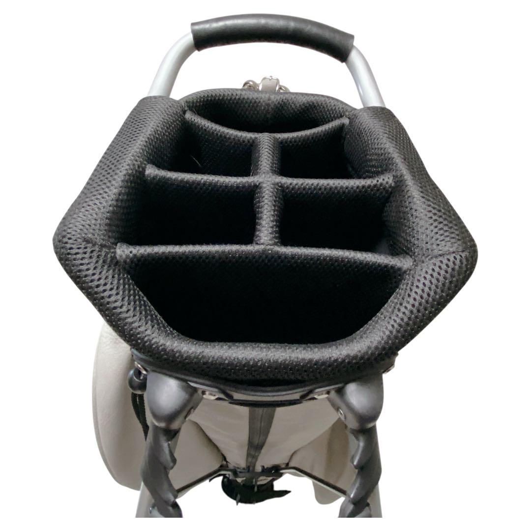 美品　AXEL　スタンド付キャディバッグ　グレージュ　9型　6分割　PUレザー