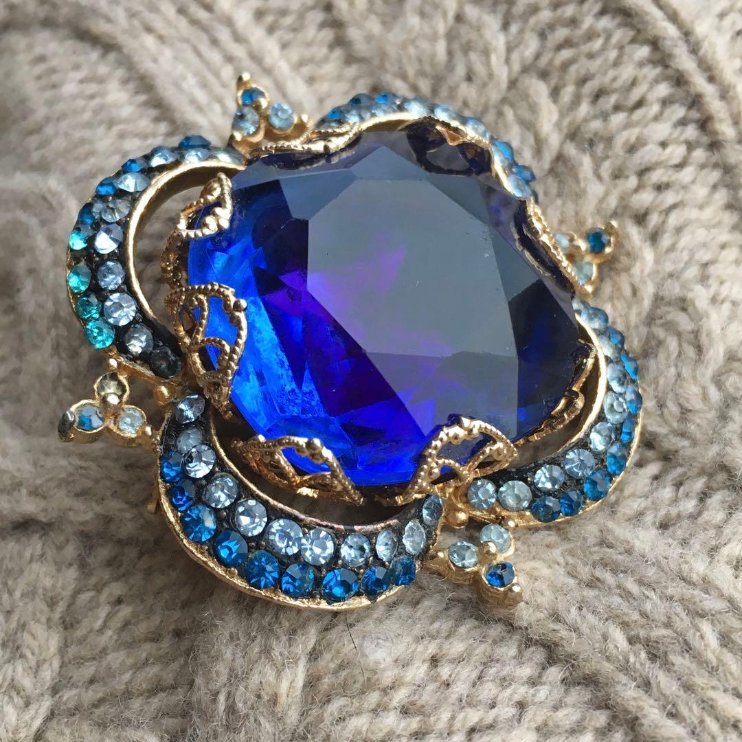 ココ様☆#4312 COROCRAFT ヴィンテージ　ブローチ　ツートン　ブルー