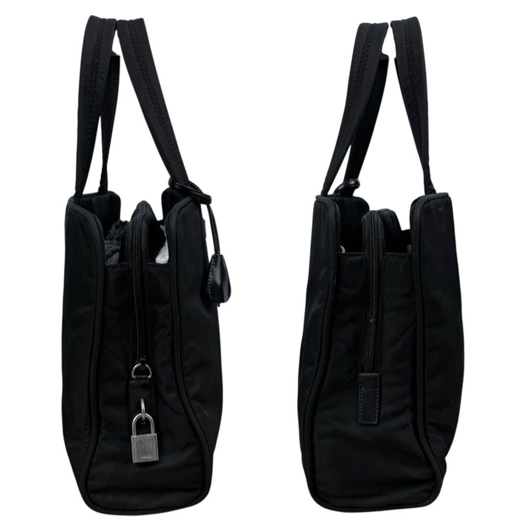 【美品】PRADA プラダ 南京錠付き トートバッグ 三角ロゴ ブラック 白タグ