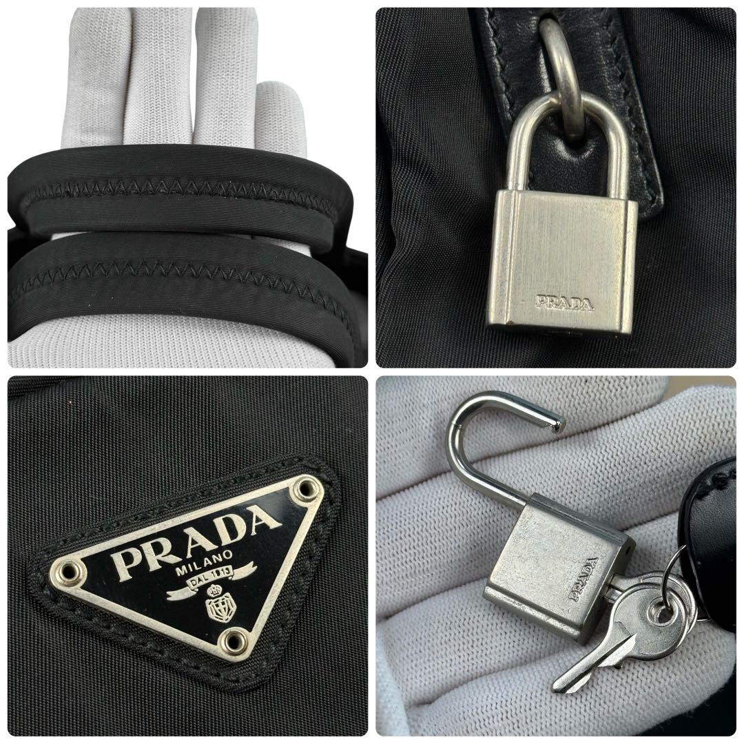 【美品】PRADA プラダ 南京錠付き トートバッグ 三角ロゴ ブラック 白タグ