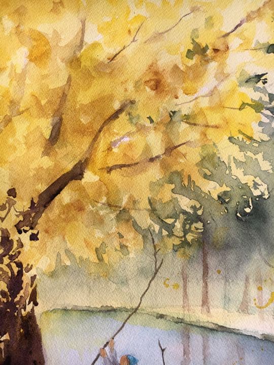 水彩画原画風景画称名寺　金の森の子どもたち