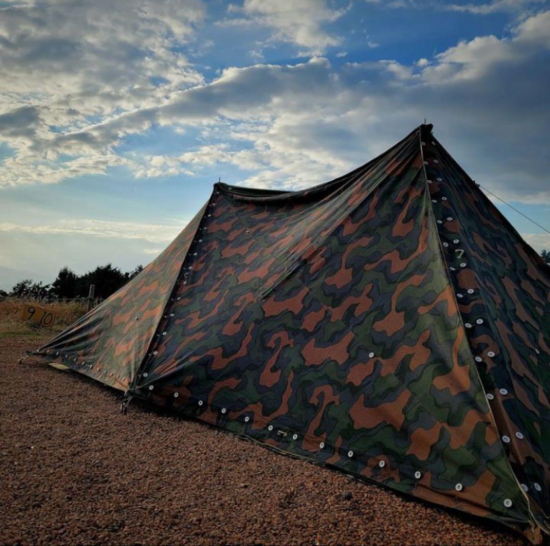 【軍幕屋】Ｂ級品★ノルウェー軍カモⅡテント★４枚★ビンテージ★野営★ポール8本付