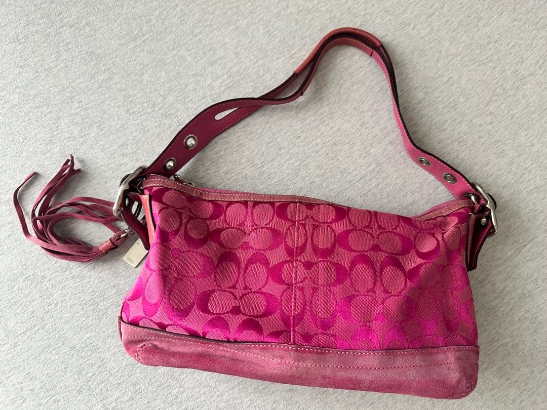 【希少】coach y2k バービーピンク フリンジ ハンドバッグ