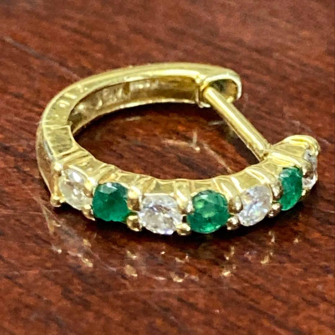 エメラルド＆天然ダイヤモンド 18金ゴールド片耳ピアス