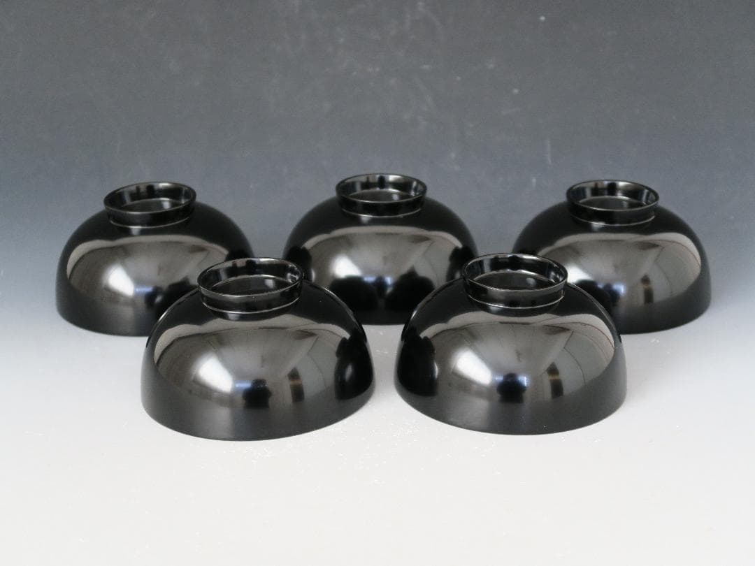 【輪島塗】鉄仙蒔絵 吸物椀 黒塗 見返し蒔絵 五客揃 天然木 共箱