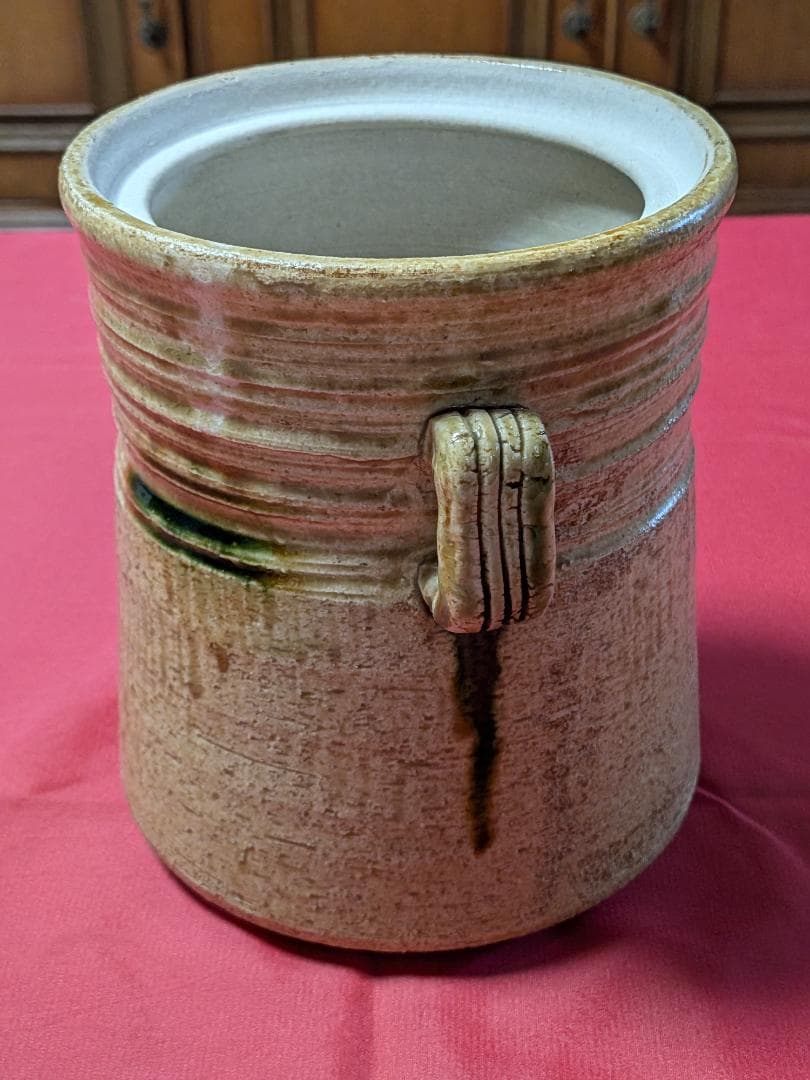 東窯　黄瀬戸　春草作　耳付き水指