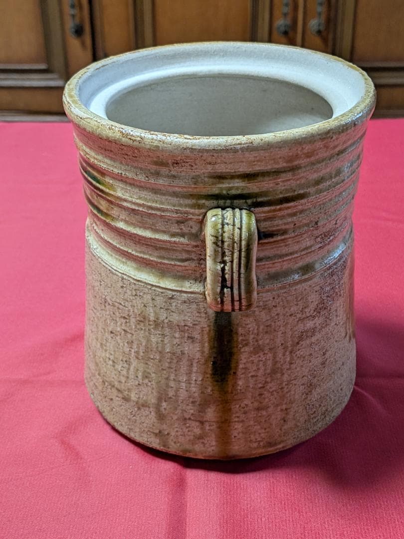 東窯　黄瀬戸　春草作　耳付き水指