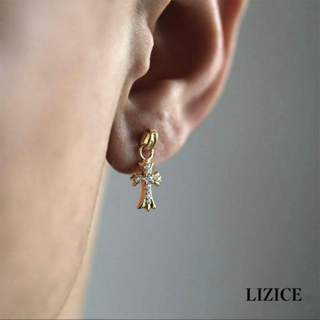 シルバー925 クロス型ピアス18kgp 金 ベビーファット 両耳用