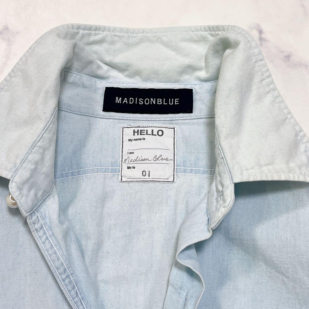 希少✨マディソンブルー パールボタンシャツ Bロゴ刺繍＆ロゴボタン 01