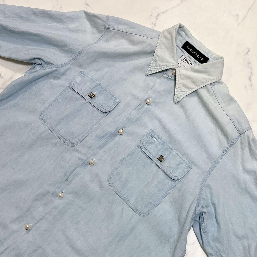 希少✨マディソンブルー パールボタンシャツ Bロゴ刺繍＆ロゴボタン 01