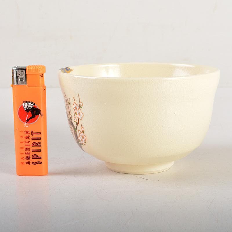 京焼　宮地英香作　仁清写　色絵梅文茶碗　銘早春　大橋香林書付　共箱　C　6581