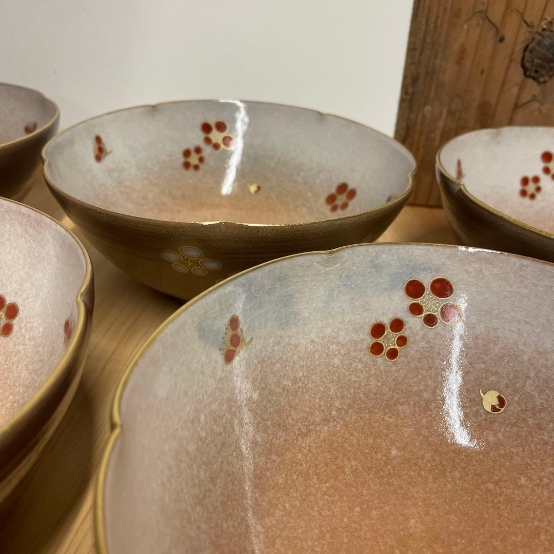 澤村陶哉　紅白梅文　向付　5客　陶磁器　茶道具