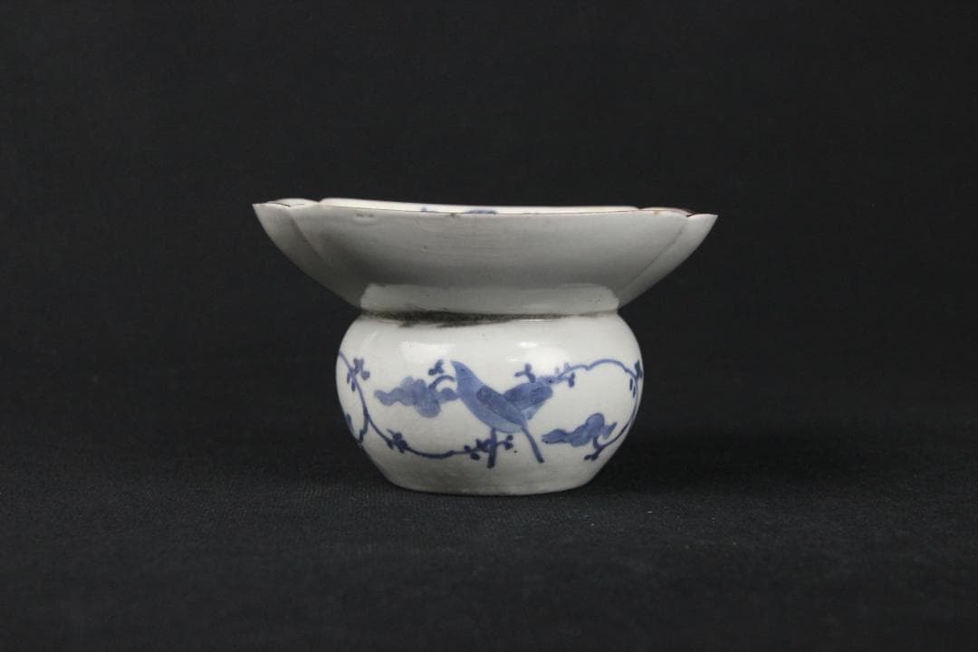 中国 明末清初 青花花卉文 渣斗 茶渣器 茶道具 文房具 古陶磁 FJ11-10