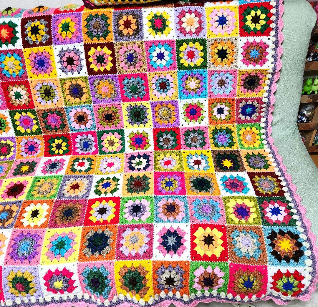 モチーフ編み【10】ハンドメイド　ブランケット　マルチカバー