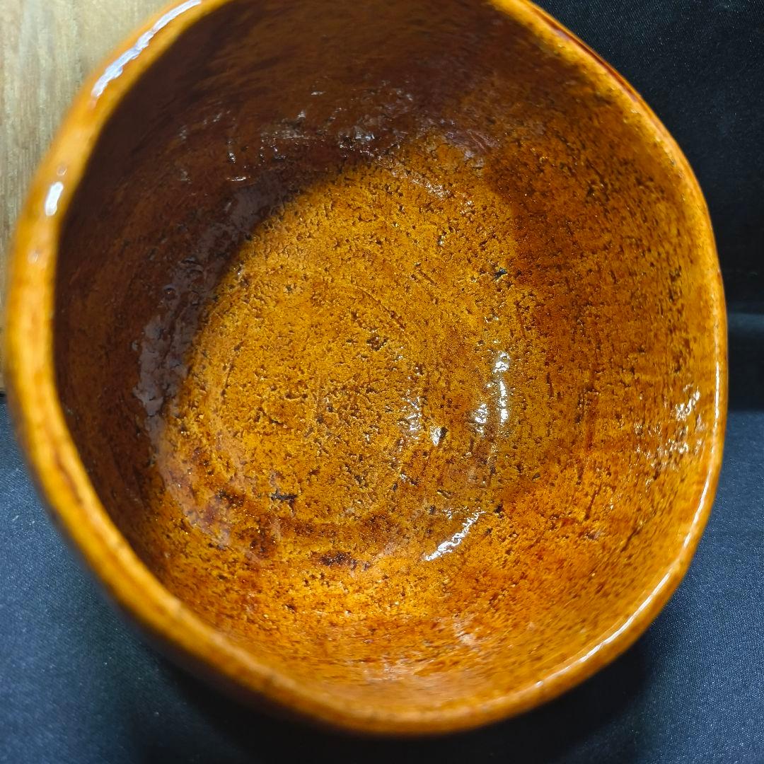 茶道具 大樋焼茶碗 大樋長楽造　共箱共布 飴釉 時代物 旧家蔵出 蒐集家放出骨董