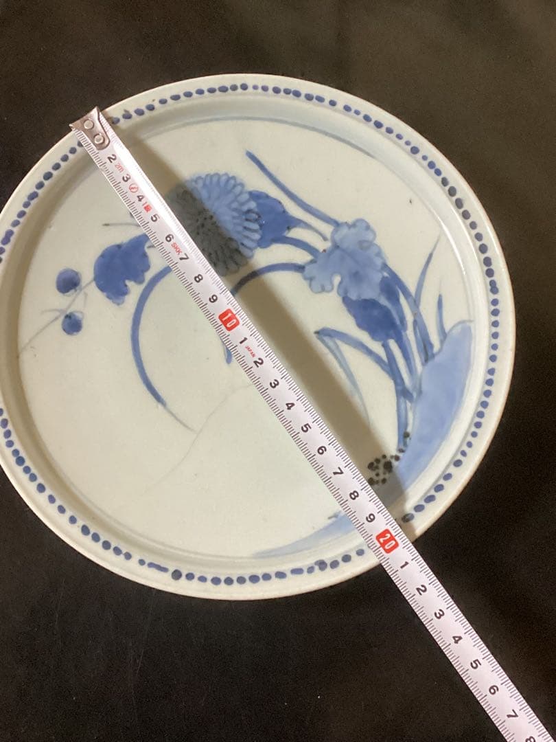 骨董古美術　初期伊万里　江戸期染付花文皿　幅約20.5cm