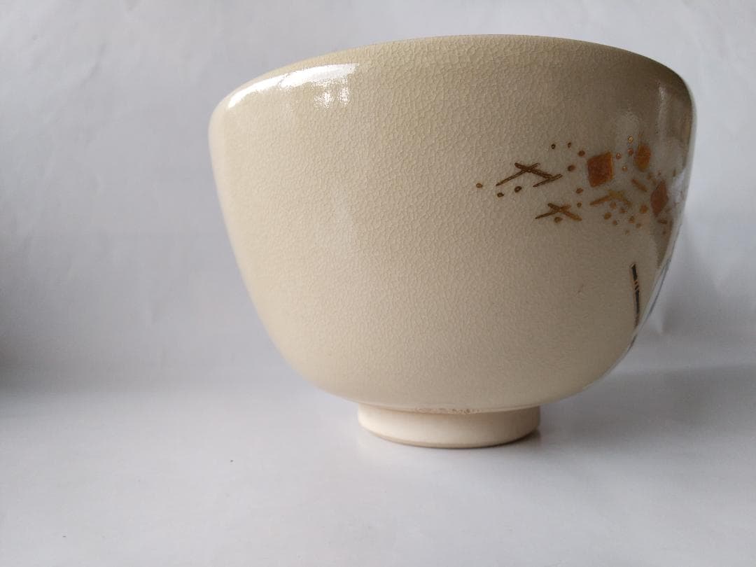 京焼 通次阿山 作 抹茶碗 『 仁清写 五条大橋 』共箱 茶碗 茶道具 美品