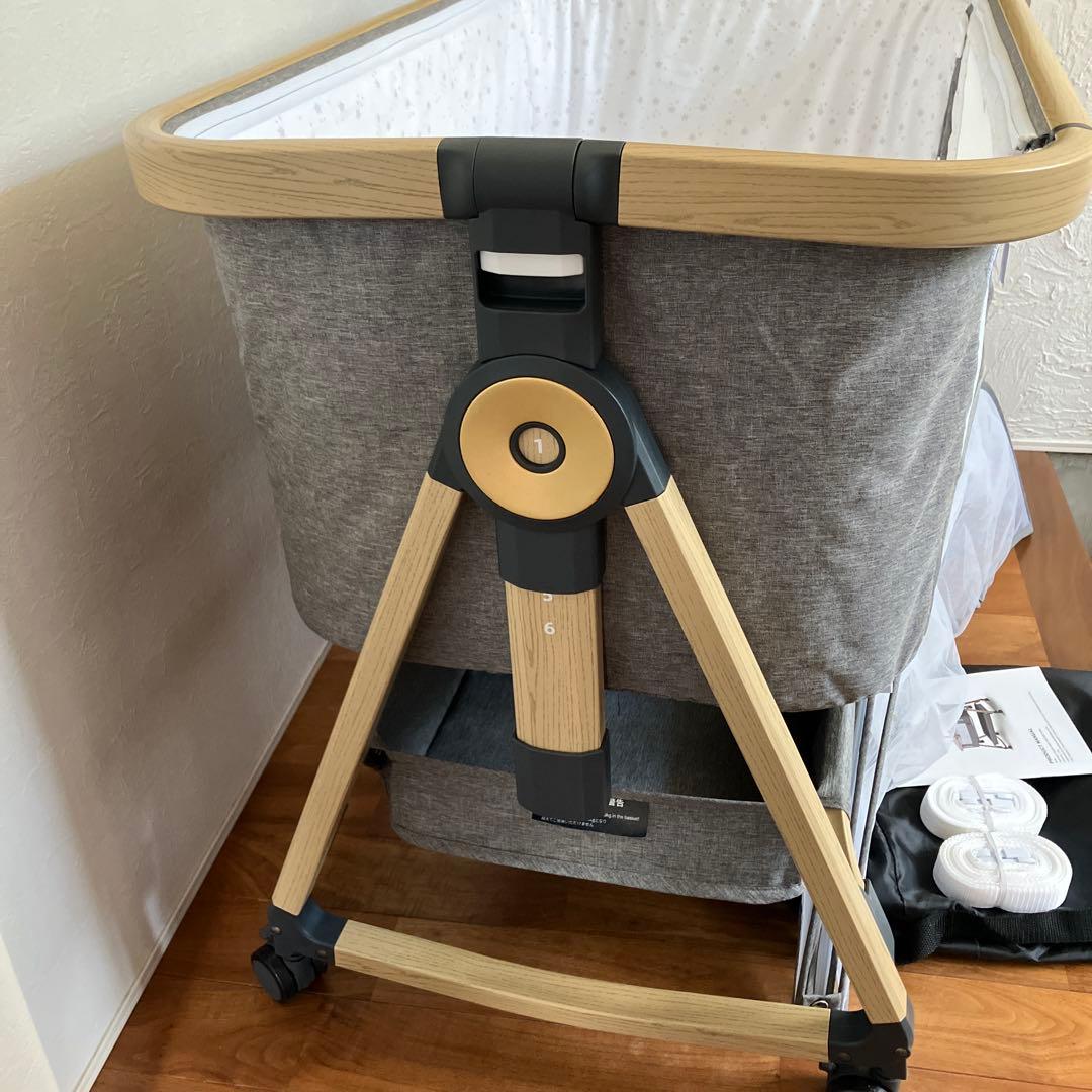 ベビーベッド　Maydolly グレー　折りたたみ　キャスター　ゆりかご　蚊帳