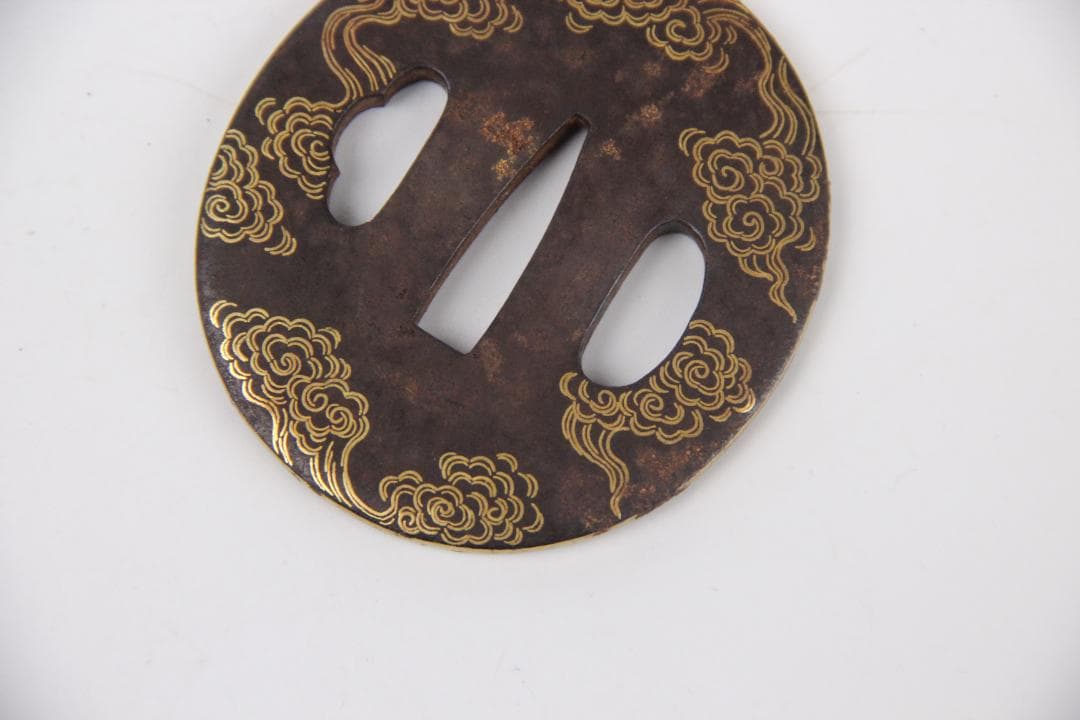 江戸期 鍔 無銘 古鉄製 金象嵌 雲竜文 N11-3