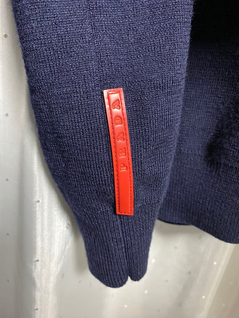 PRADA SPORT 00s ナイロンレイヤードニット ハーフジップ ネイビー