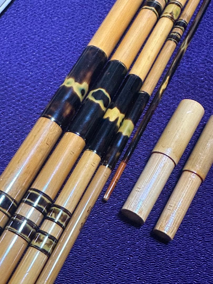 流れ雲作 さつま 全研ぎ出し節巻　5本継　16尺1寸　籐巻握り 未使用竿