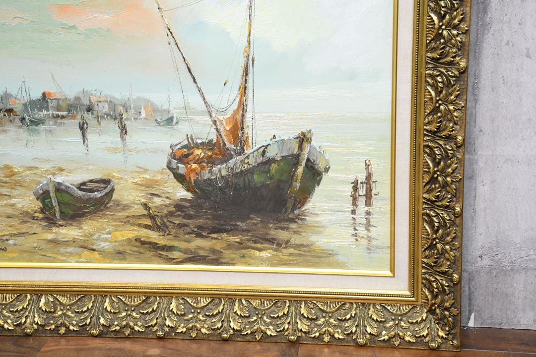 EDK47 作者不明 サイン有 F20号 油彩画 肉筆 額装 金縁 大作 風景画