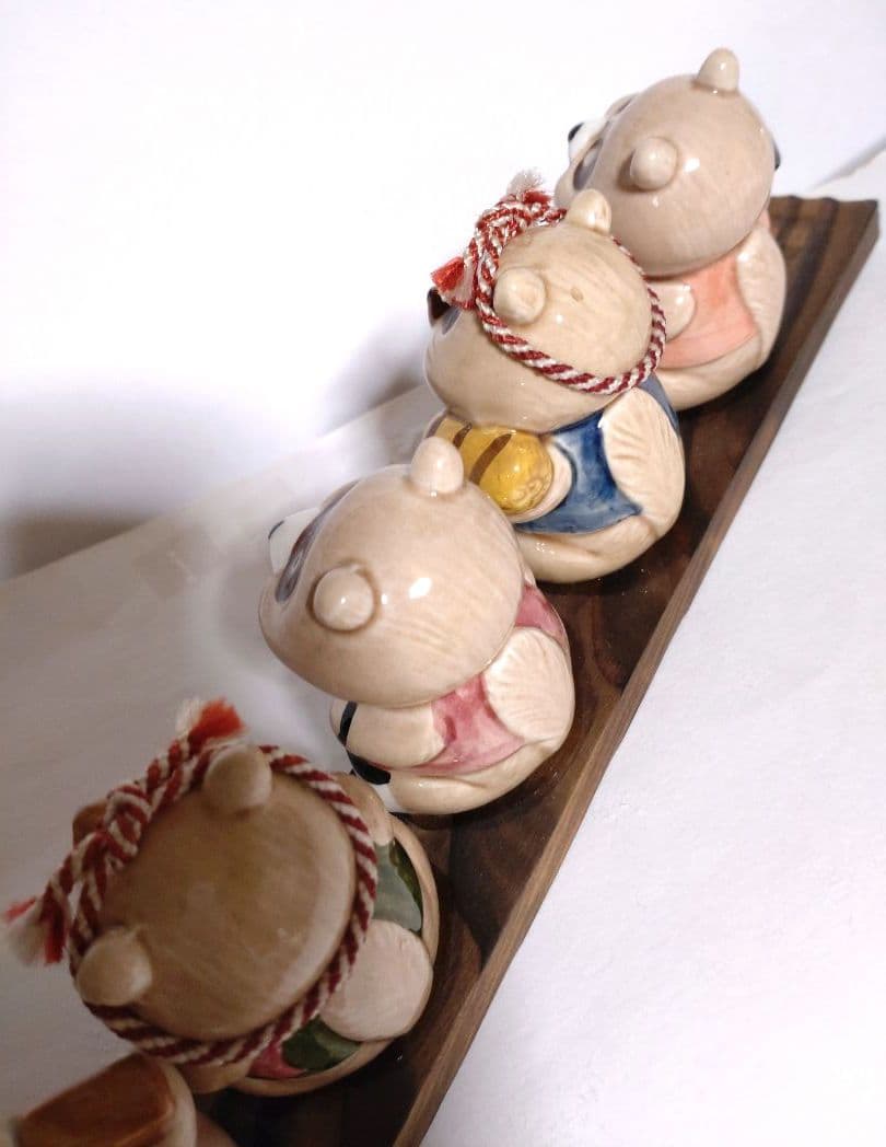 七福神たぬき ■ 七匹のたぬき 陶器製 置物 狸 昭和レトロ 日本 和風 伝統