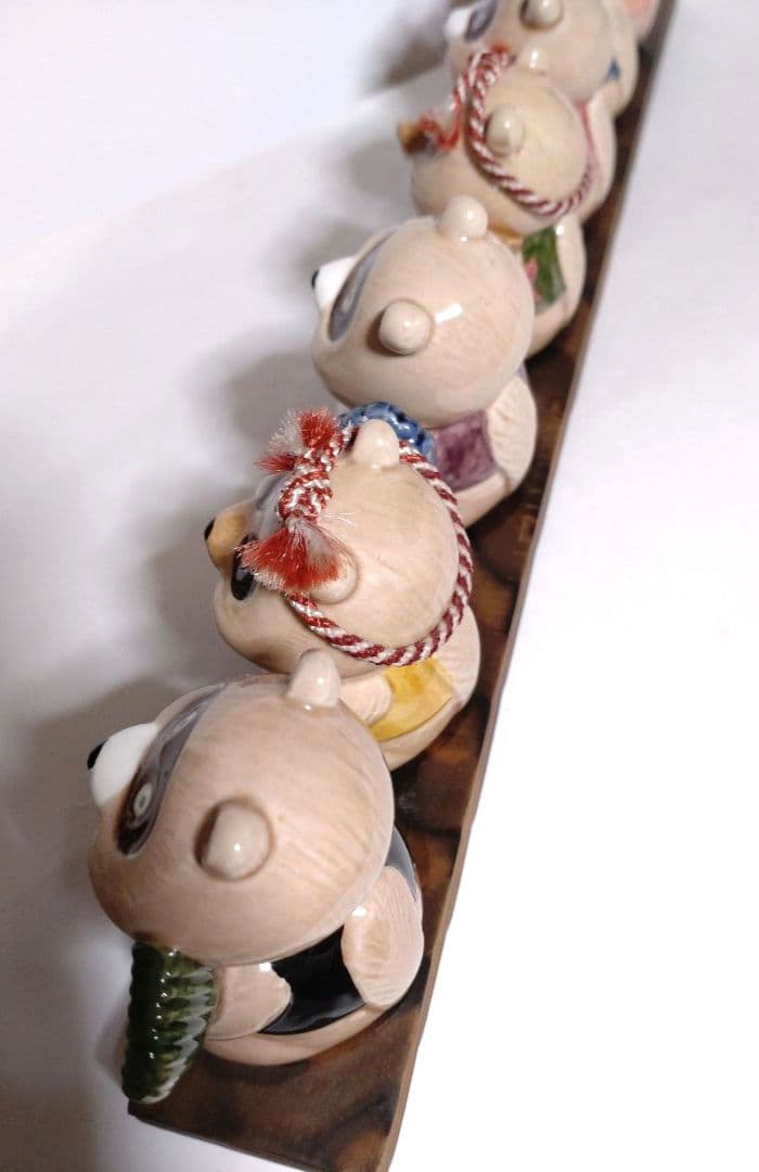 七福神たぬき ■ 七匹のたぬき 陶器製 置物 狸 昭和レトロ 日本 和風 伝統