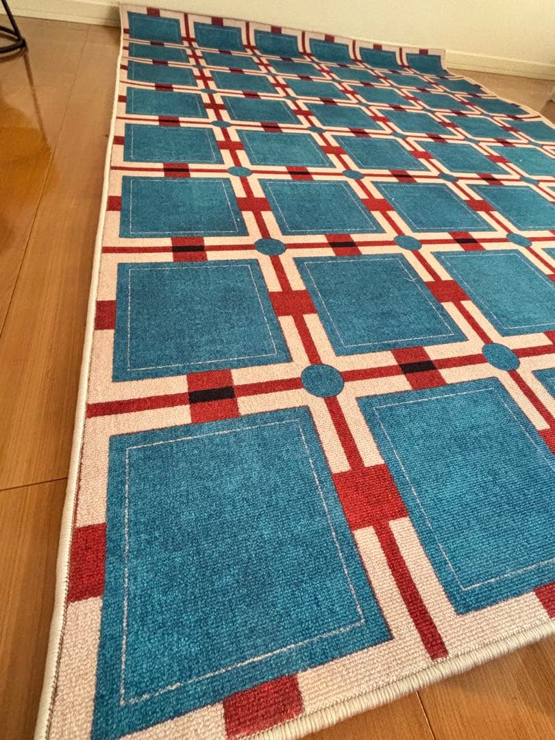 kocolレトロパターンブロックチェックラグカーペット