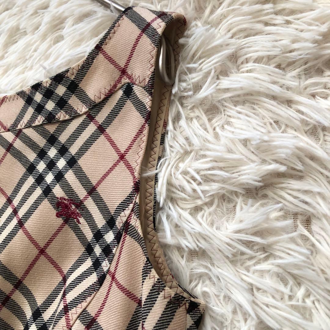 バーバリーロンドン【36】ノースリーブひざ下丈ワンピース　ノバチェックホース刺繍