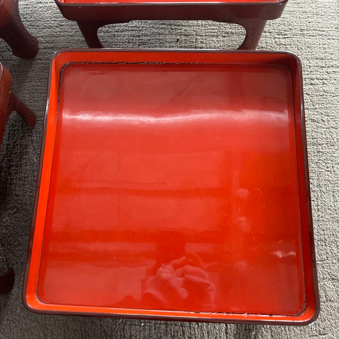 A 旧家 輪島塗 高脚膳 5客 時代漆器 専用木箱付き アンティーク き